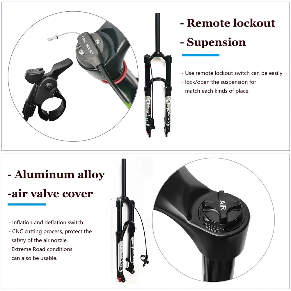 AttLvTu-Mountain Bike Air Suspension Fork, MTB 26, 27.5, 29 Inch, 140mm Travel, Rebound Adjust, Ultralight Bicycle Forks, QR 9mm