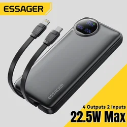 Essager 20000mAh Portable Power Bank With 2 Cables 22.5W Digital Display Powerbank For iPhone 15 14 Samsung Huawei Power Bank