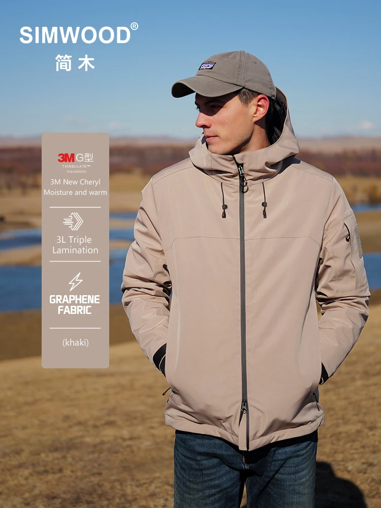 SIMWOOD 2024 Winter New Regular Fit Water-Resistant, Windproof Shell Men’s Winter Jacket with Hood Outdoor Coats