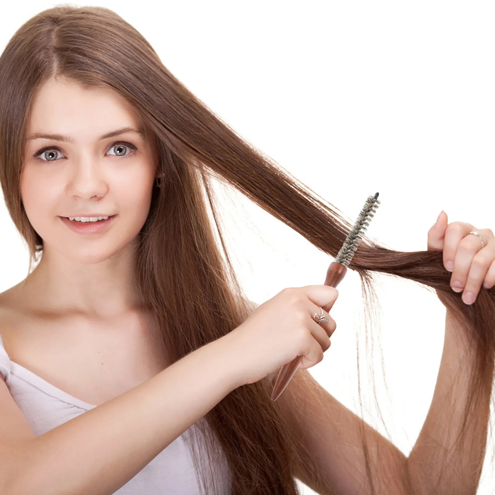 

Natural Boar Bristle Round Brush Heat Resistant Small Roller Comb For Blow Drying Short Curly Hair Styling Tool Wooden