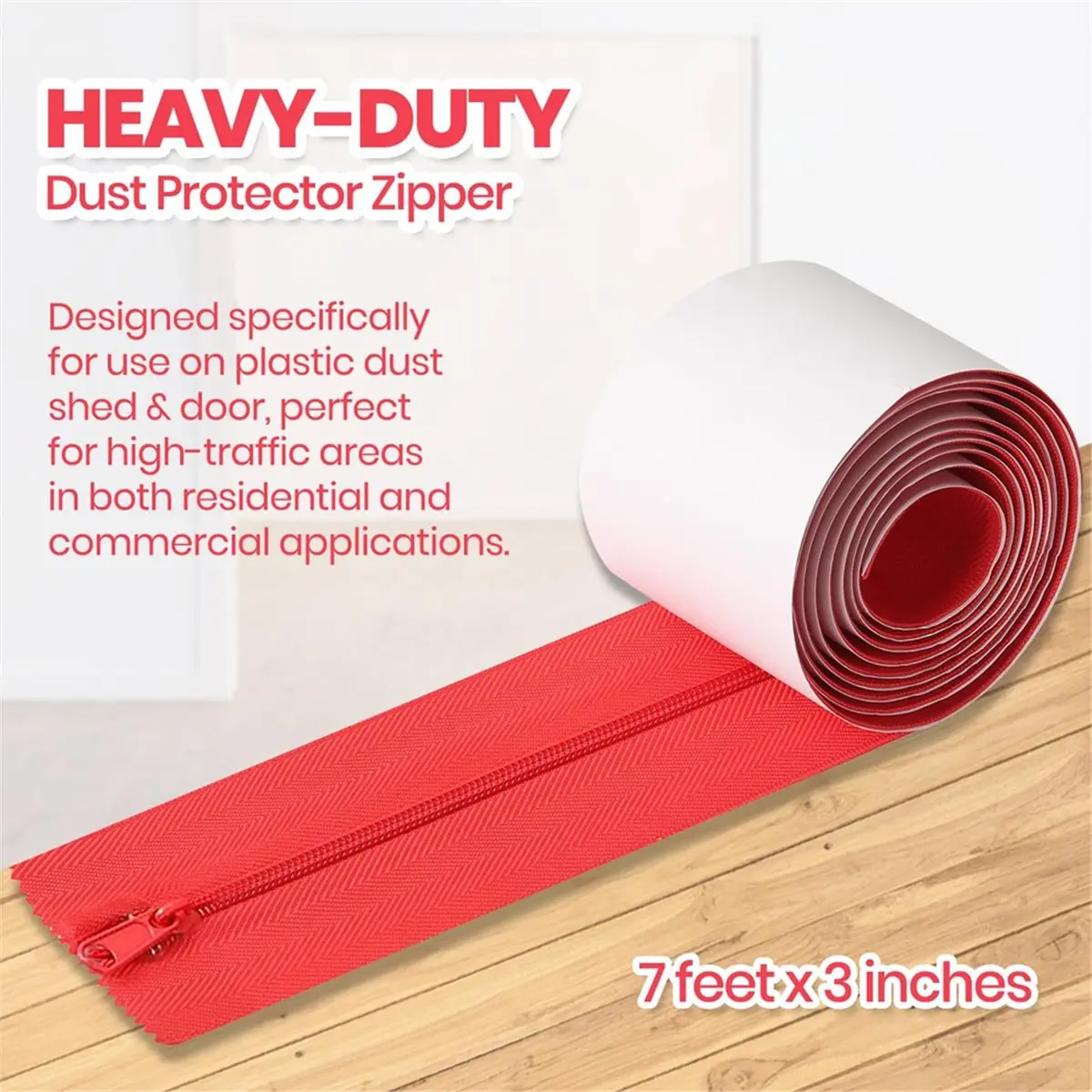 STOCK-8-Pack Heavy-Duty Dust Protector Zipper - Self-Adhesive Instant Door Zipper Roll- 7.60cmx2.13m