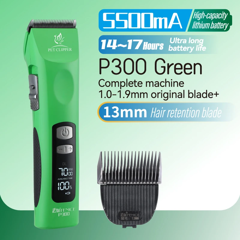 Fenice P300 Upgrade 5500mA Capaciteit Kleurrijk Draadloos LCD-scherm Oplaadbare Hondenverzorging Elektrische Tondeuse voor Huisdier Trim Salons
