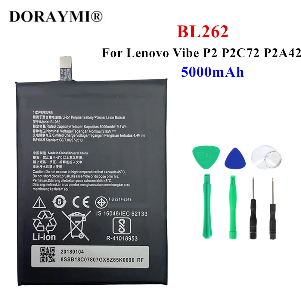 100% Оригинальный 5000mAh BL262 Аккумулятор для Lenovo Vibe P2 P2C72 P2A42 мобильный телефон сменные батареи аккумулятор