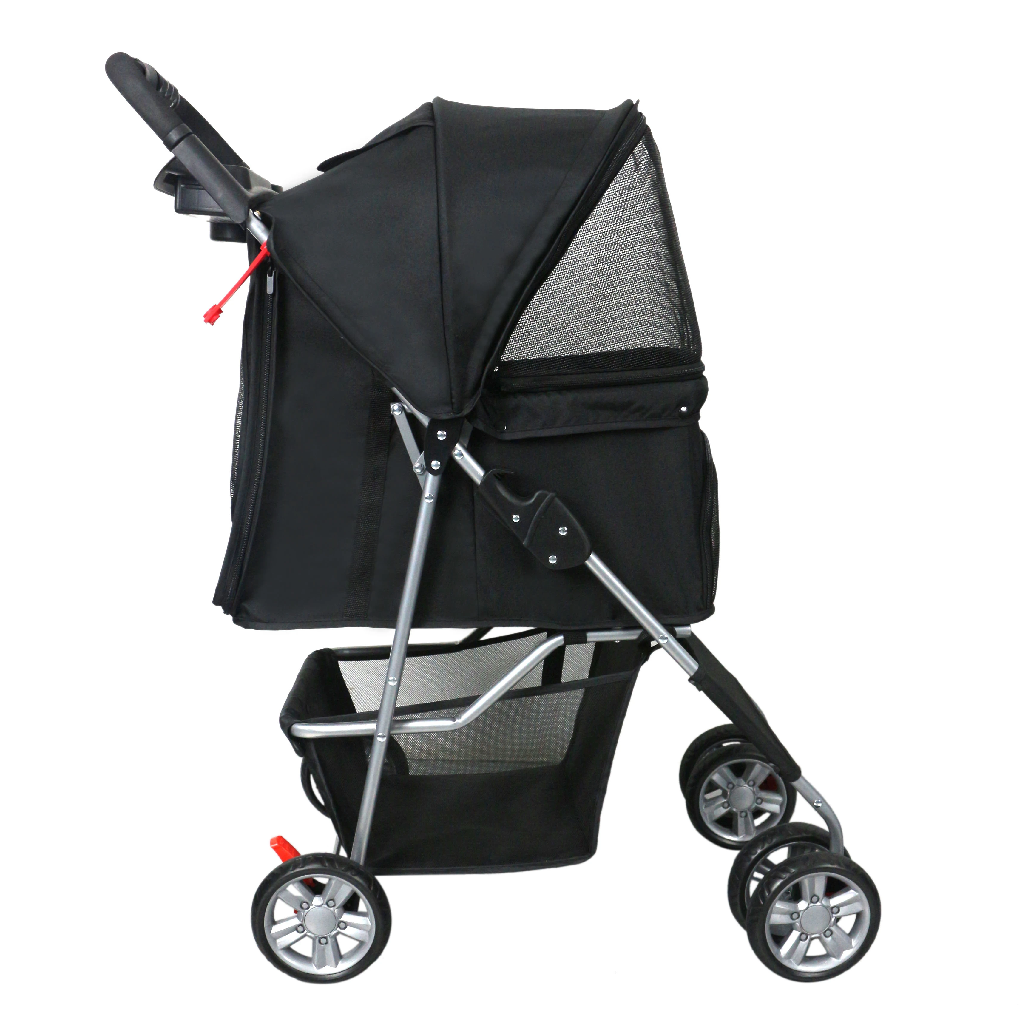 Adjustable & Foldable 4-Wheel Multifunction Pet Carrier Stroller with Anti-Extrusion Structure