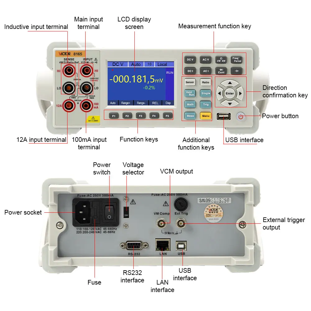 Victor 8165 Digital Multimeter 6 1/2 Digits Laptop Capacitance Frequency Resistance Diode Meter USB  Software True RMS Tester