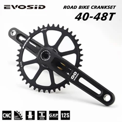 EVOSID 12s Ultralight Road Crankset 40 42 44T Single Chainring Hollow Tech Crank CNC 165mm with Bracket for Folding Bike