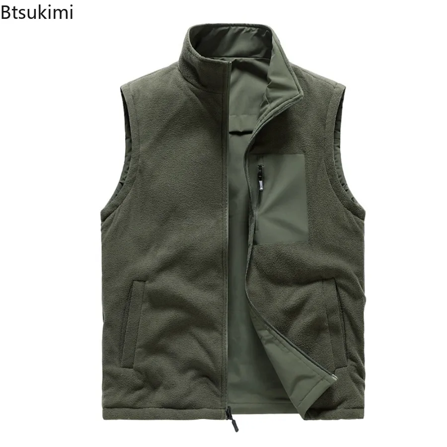 2025 Outdoor Cargo Vests Men's Autumn Winter Polar Fleece Warm Waistcoats Double-sides Wear Design High Quality Men Casual Vests
