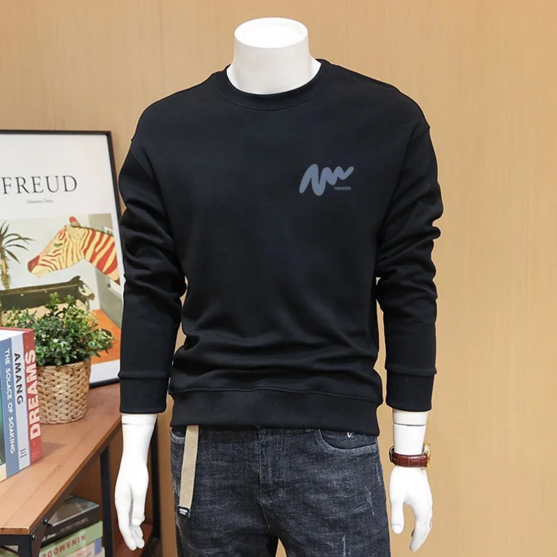 Outono e inverno masculino moda simples mais veludo fino camiseta de manga comprida moletom versátil
