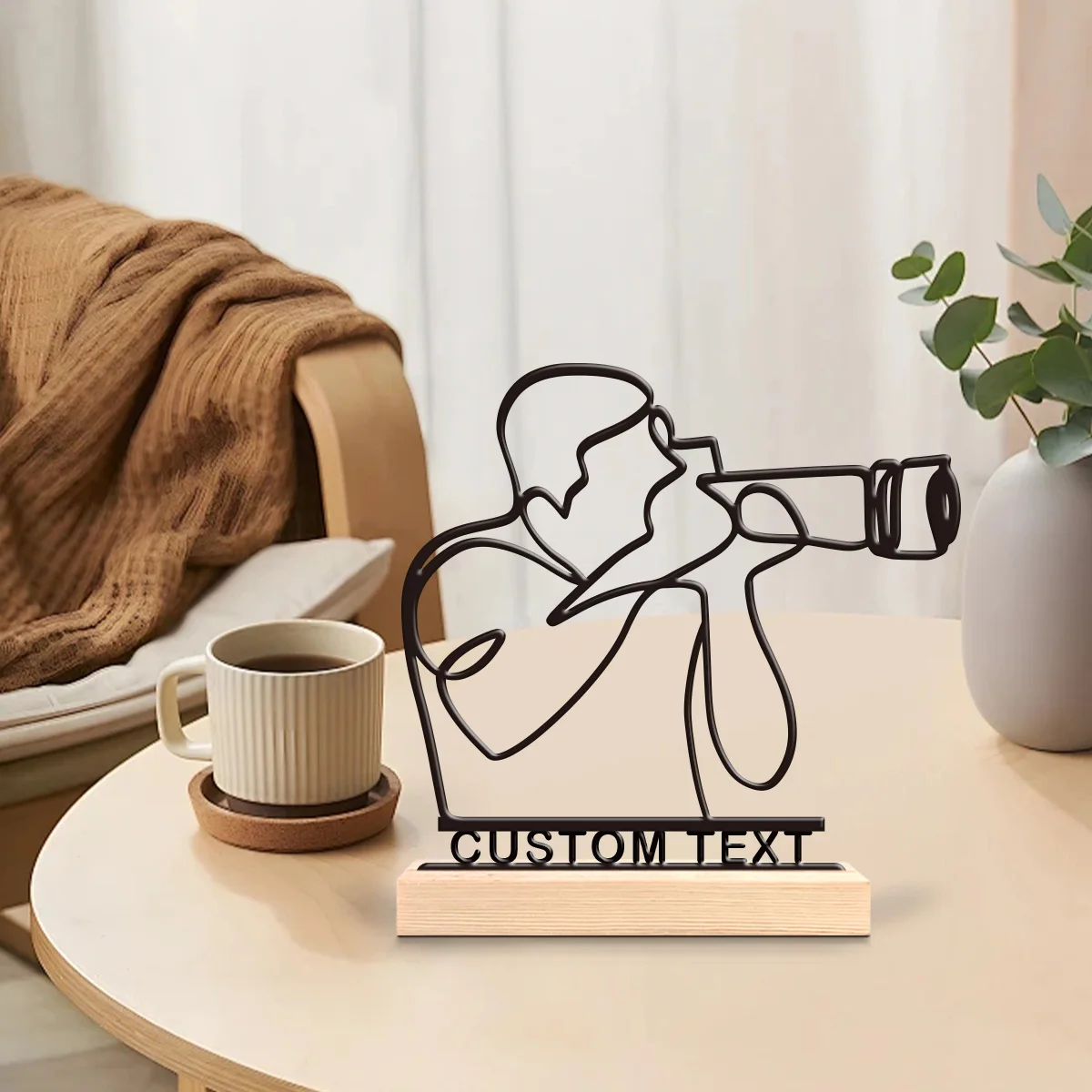 1pc Interesting Desktop Metal Statues Custom Content With Wooden Base Suitable for Fireplaces,Study Rooms,and Offices