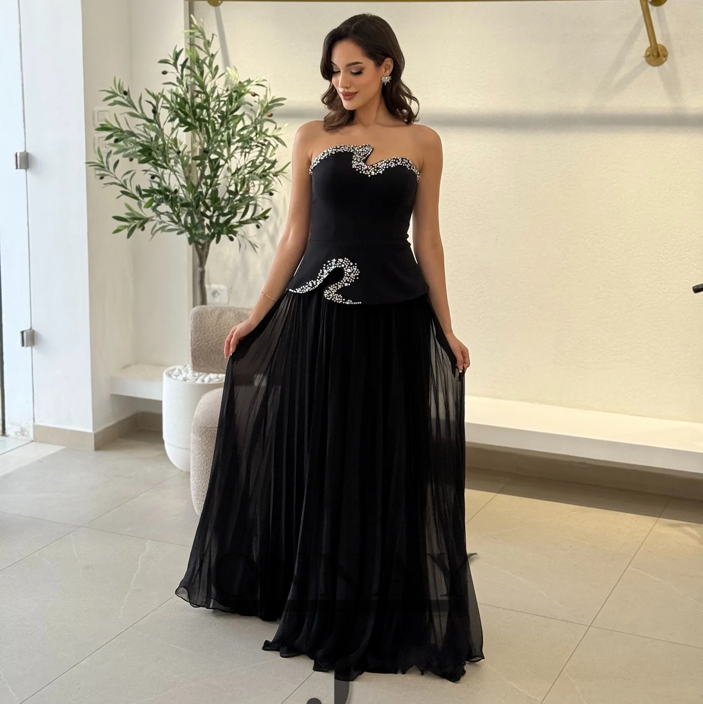 

Черные шифоновые вечерние платья Кувейт по индивидуальному заказу для женщин с кристаллами Дубай, Саудовская Аравия, Vestidos De Fiesta, платье на заказ плюс