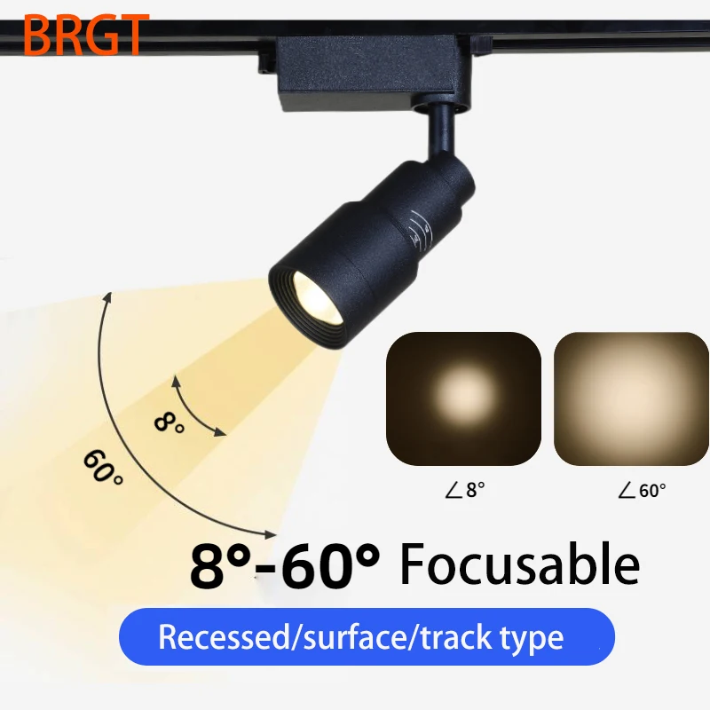 

BRGT Focusable Led Track Light Focusing Spotlights Surface Mounted Recessed Ceiling Lamp Zoom Focus For Home Shops Museums Rails