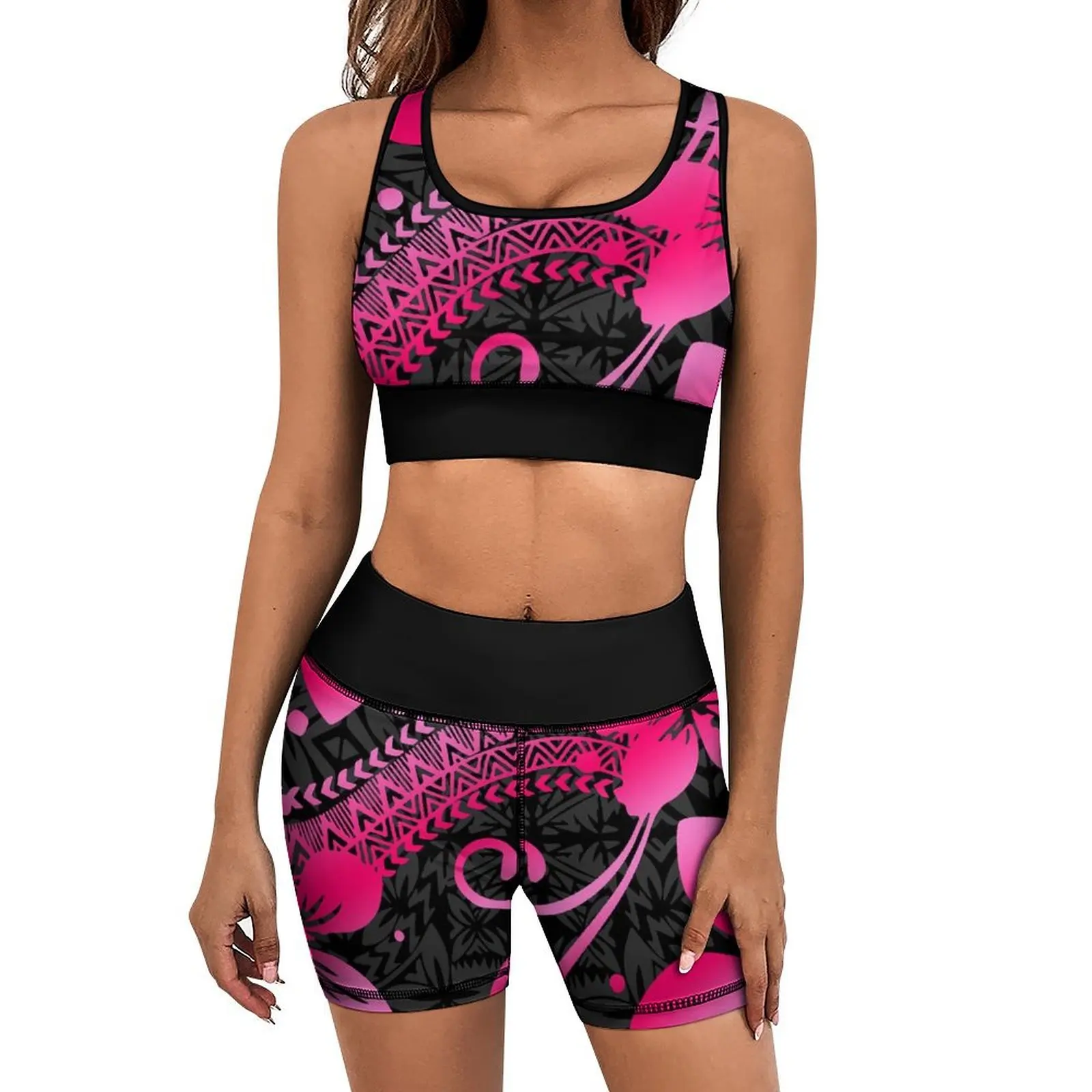 Polynesian Custom Designed High-Waisted Fitness Suit Yoga Suit Women's Sports Wear Seamless Shorts Underwear Two-Piece Set