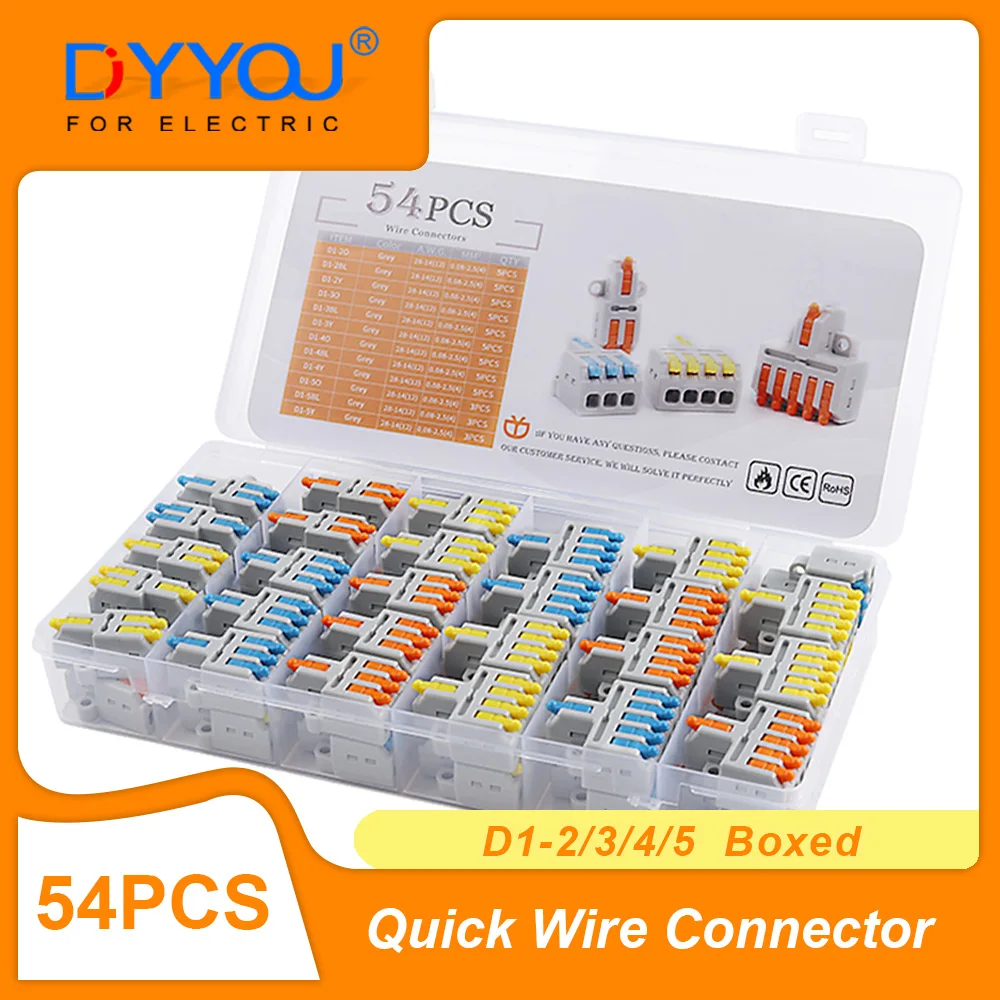 54PCS Boxed Universal 1 In Multiple Out Lever Wire Connectors Quick Compact Wiring Terminal Block Push-in Type Cable Connection