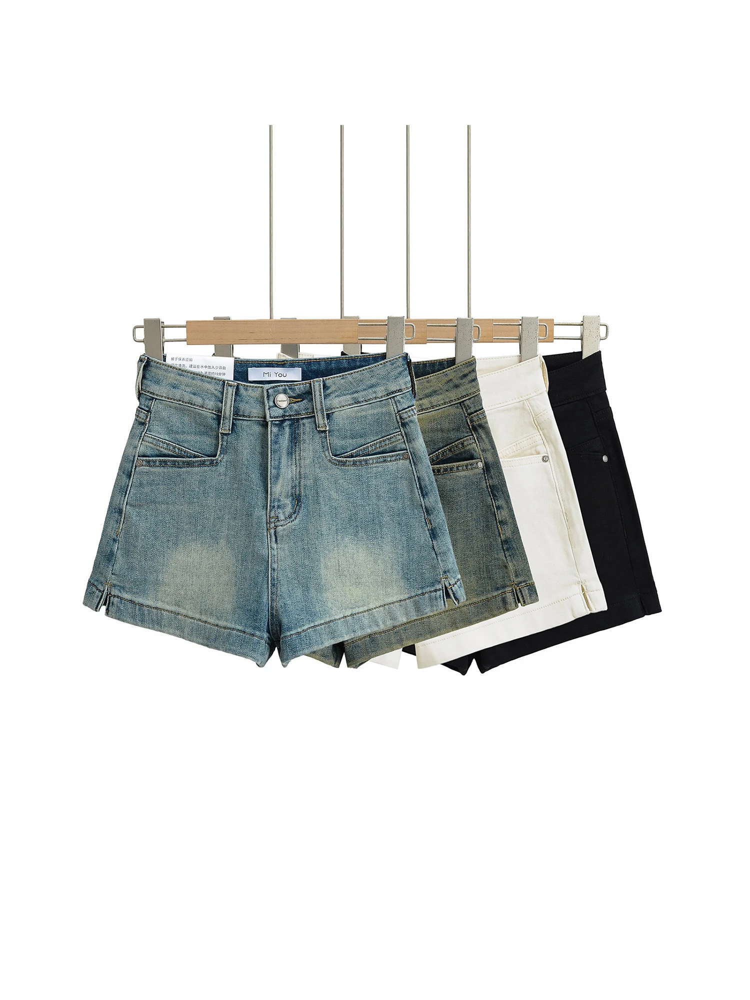 Women's Blue Denim Shorts Y2K Gyaru High Waist A-line Cowboy Hot Pants Vintage Casual A-line Micro Jeans Shorts for Women Summer