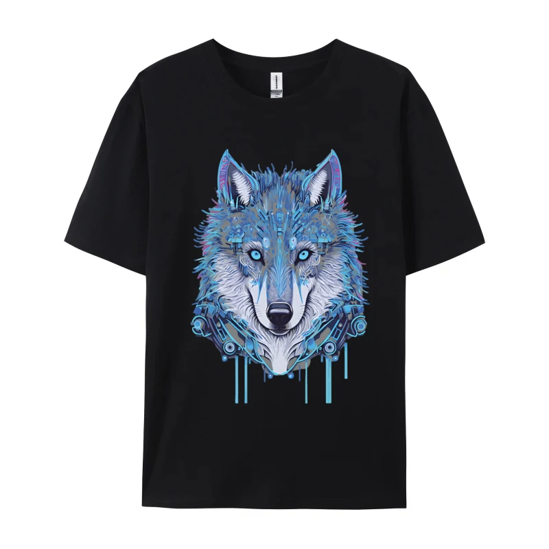 

Blue Robot Ice Grey Wolf Colorful Dog T-shirt Men's 100% Pure Cotton Summer loose fitting Oversized T-shirt Top