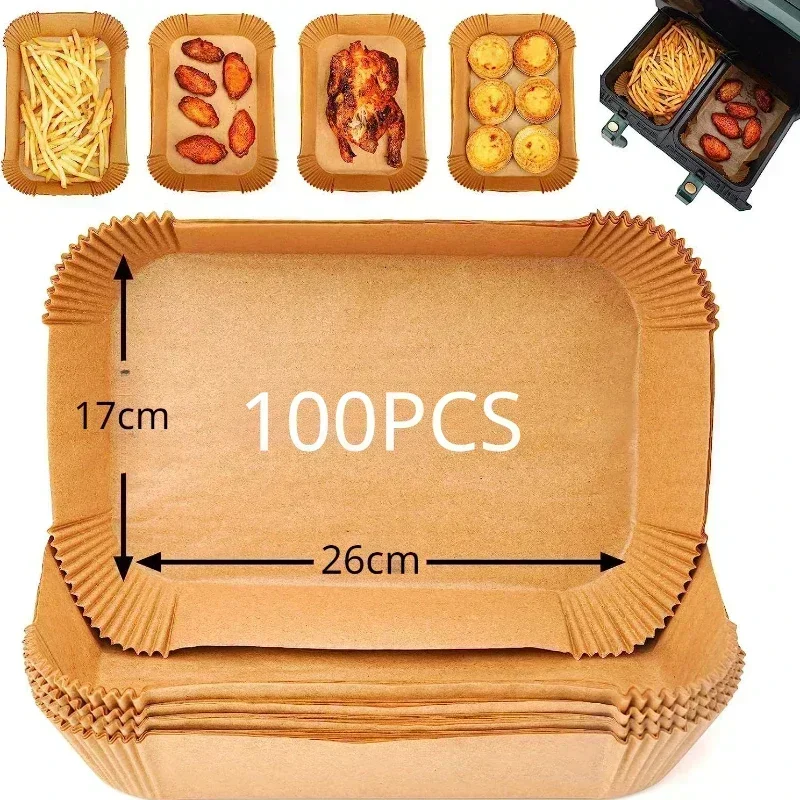 50/100PCS Rectangle Air Fryer Liners Oil Proof Bakeware Paper Tray Dedicated To Microwave Ovens Silicone Oil Barbecue Plate