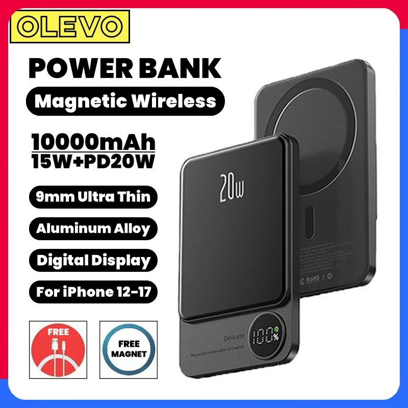 

10000mAh Alloy Macsafe Power Bank Magnetic Powerbank Wireless Fast Charger For iPhone 17 16 15 14 13 12 11 Xiaomi Huawei Samsung