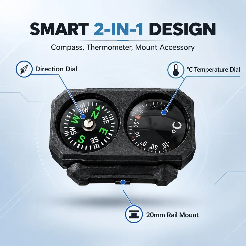 Hobby Model Custom Decor Nylon Compass Thermometer Compact Structure Compatible with 20mm Rail Bracket