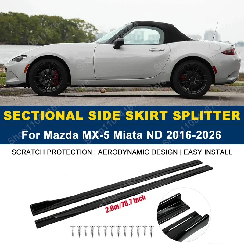 Side Skirts Extension Rocker Panel Splitter For Mazda MX-5 Miata ND 2016-2026 2M 78.7" ABS Plastic Car Exterior Tuning