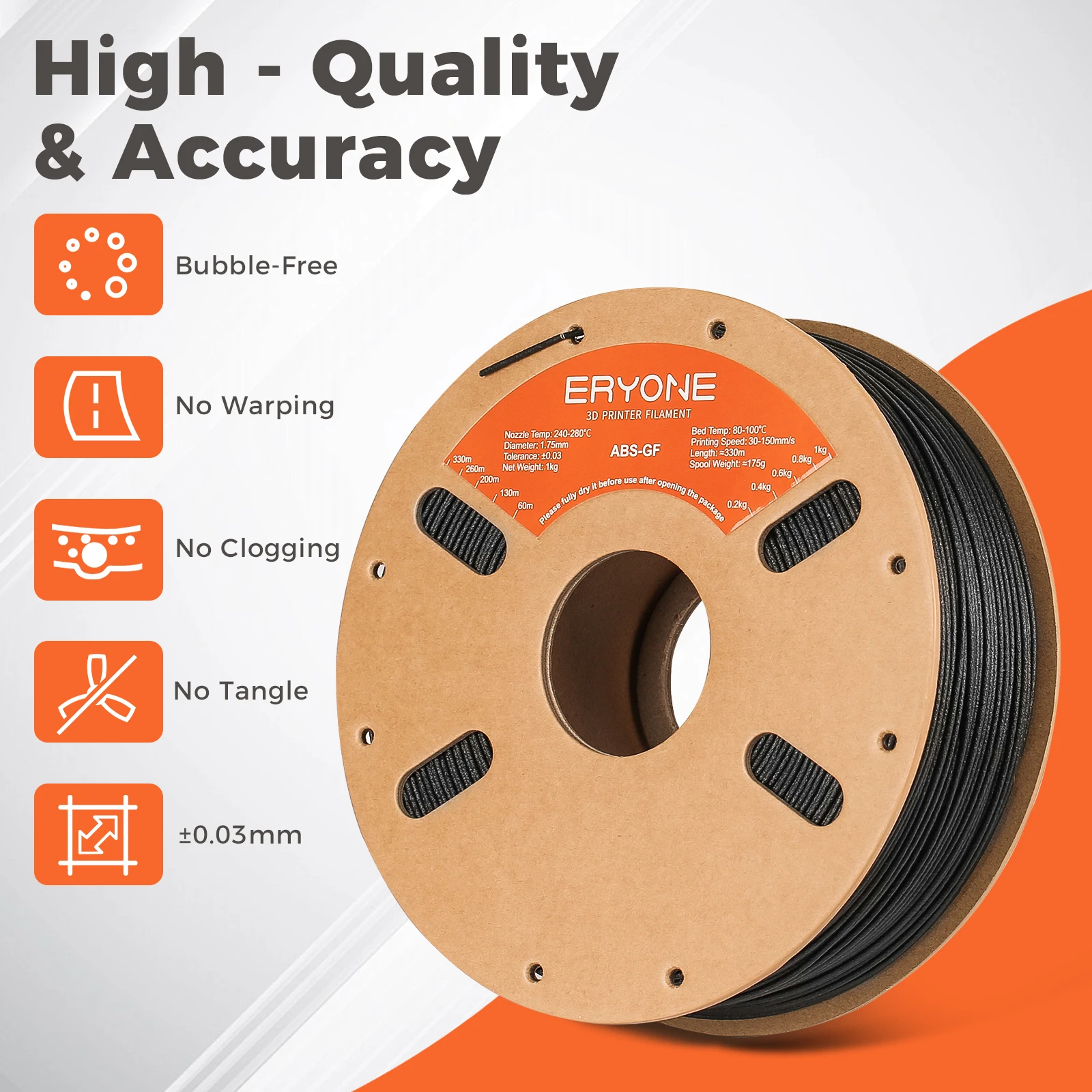 ERYONE 1/3/5/10KG Glasvezel ABS Premium Filament 3D Print, Groothandel, Zwart Wit, 10% glasvezel abs filament