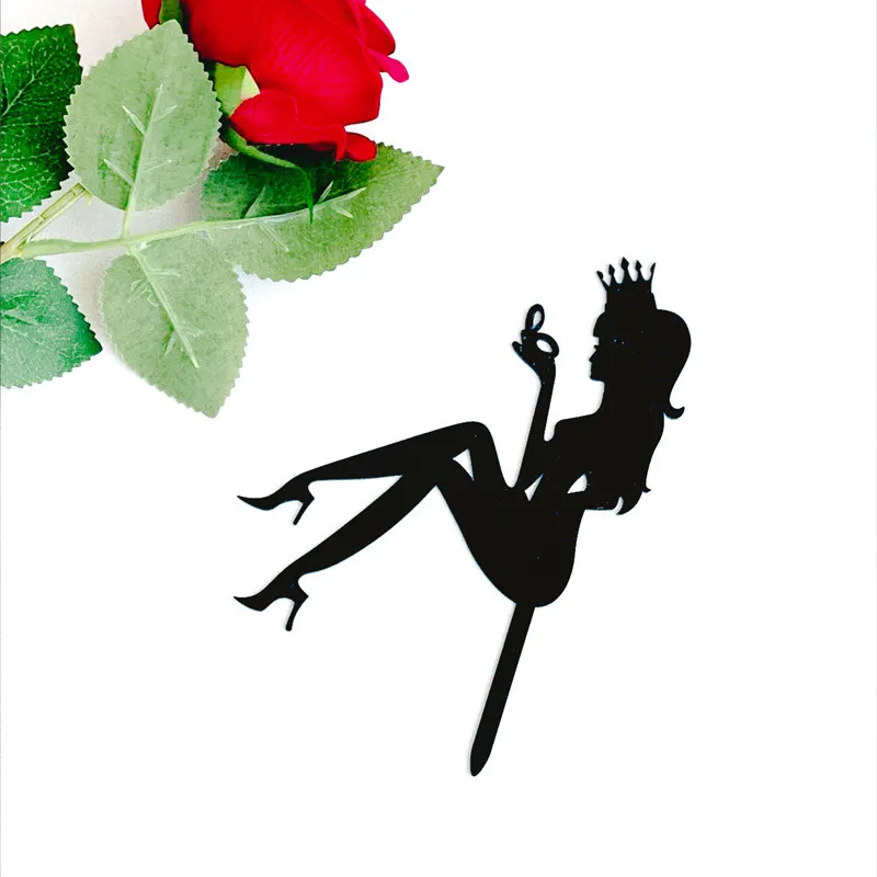 Black Acrylic Girl Happy Birthday Cake Topper Gift Wine Glass Design Wedding Party Cupcake Topper Dessert Decoration Baby Shower