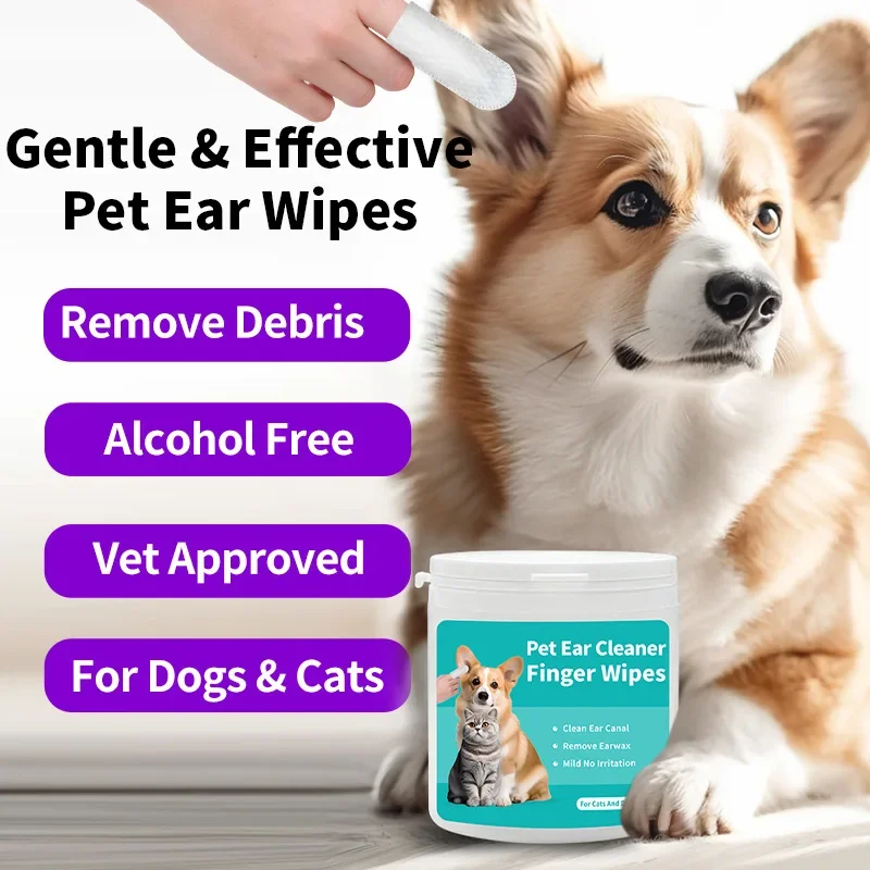

Pet ear cleaning wipes, care finger cots, earwax removal, ear mites, pet cats, dogs, Safe and non irritating