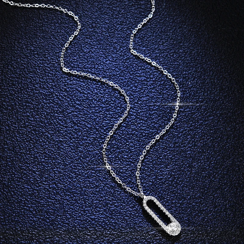 S925 Pure Silver Pendant MoissaniteNecklace Women's Pin Necklace Silver Pendant Choker Chain Live Streaming Bestseller