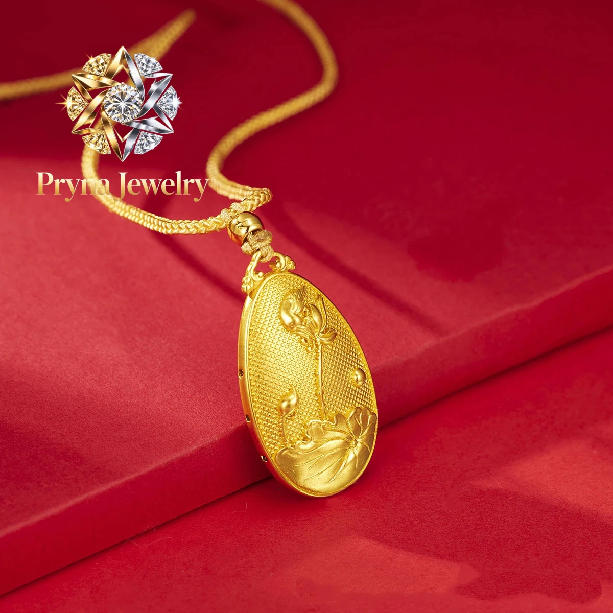 Pryna Jewelry   Gold shop 24K real gold water droplet pendant lotus seed pendant au9999 pure gold necklace for women braided nec