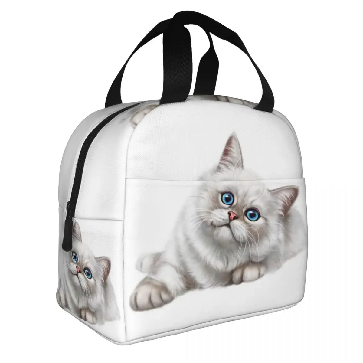 Cute Sneaky Cat Lunch Bag Portable Thermal Cooler Insulated Lunch Tote Box for Women Kids Office Picnic Travel Food Bags