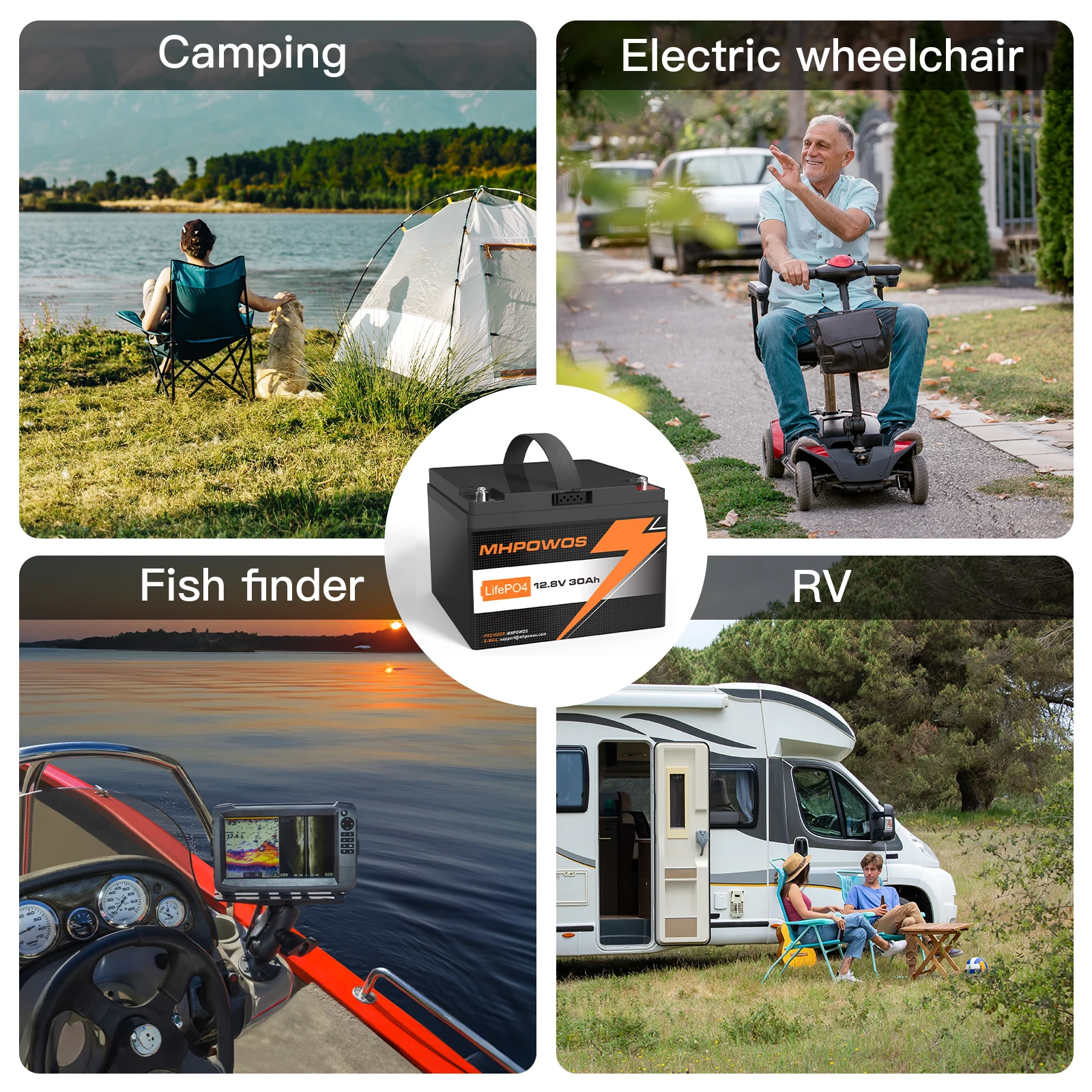 MHPOWOS Lithium LiFePO4 Battery 12.8V 30Ah Deep Cycle Iron Phosphate Battery for Solar, Fish Finder, Lighting,Power Wheels