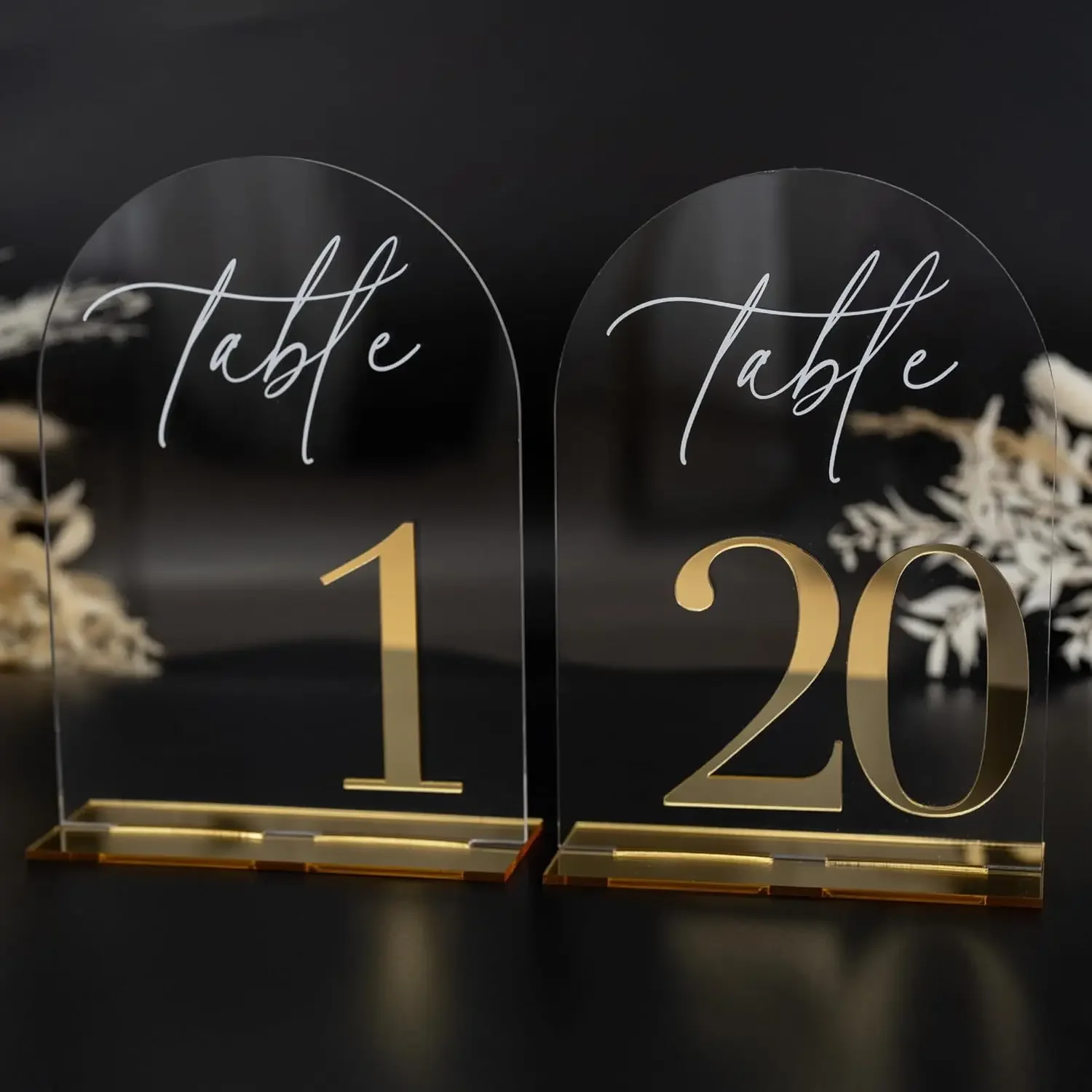 

Acrylic Table Number Signs for Reception BirthdaysAnniversary Elegant Gold Numbers with Stand
