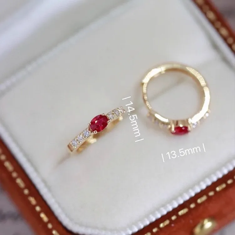 

925 Pure Silver Pigeon Blood Ruby Ear Buckle Vivid Red Gemstone Diamond CZ Tiny Hoop Huggie Earring for Women Gift Fine Jewelry