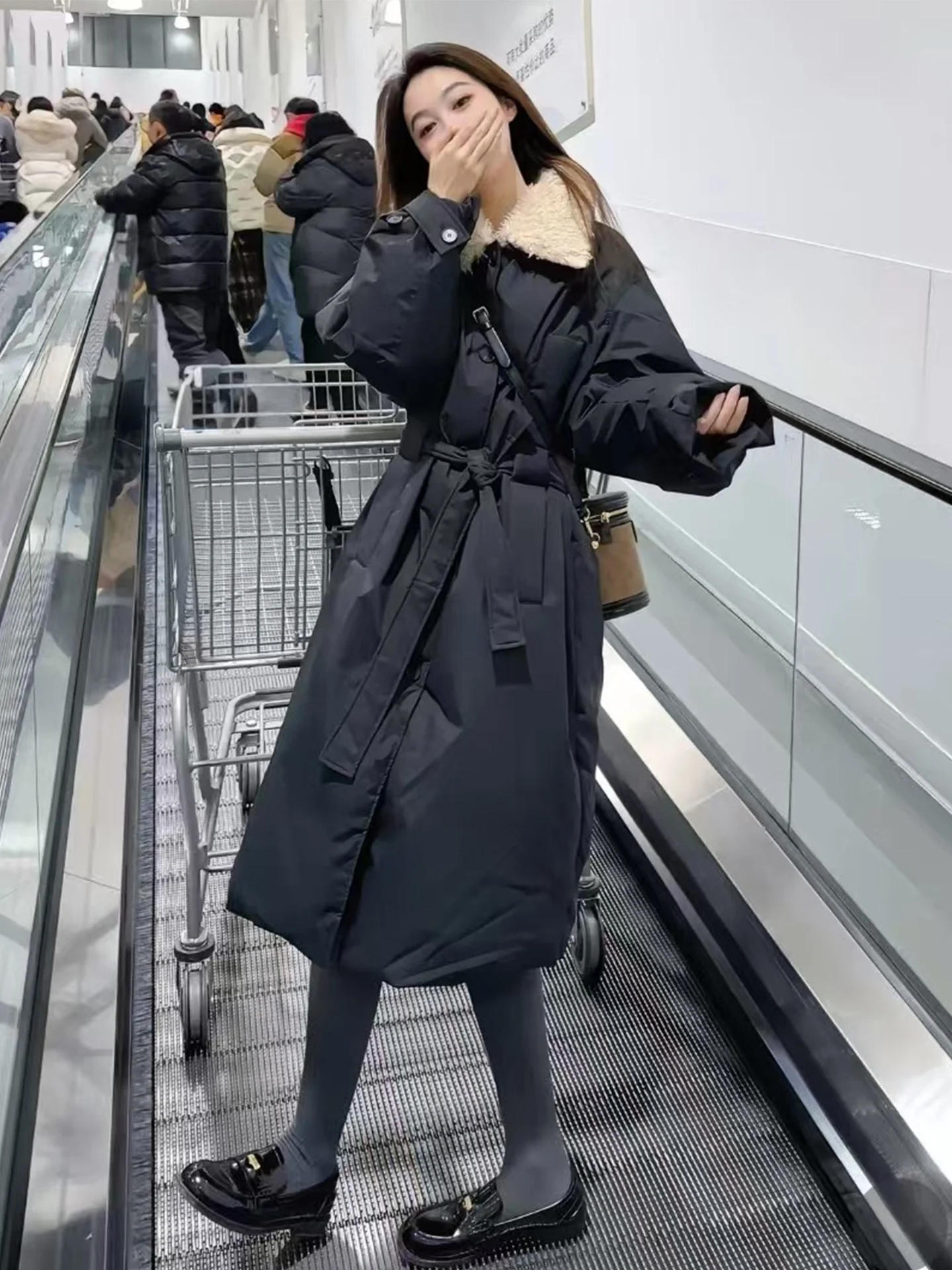 

Bla Long Thiened Cotton Jaet Women's Winter plus Size Warm Korean Sle High Waist Beautiful Commute Simple Sle Loose...