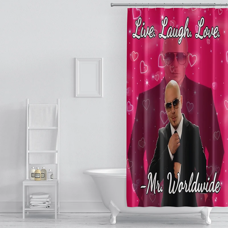 Gaslight Gatekeep Girlboss Mr Worldwide Says to Live Laugh Love Shower Curtain Set with Grommets and Hooks for Bathroom Decor