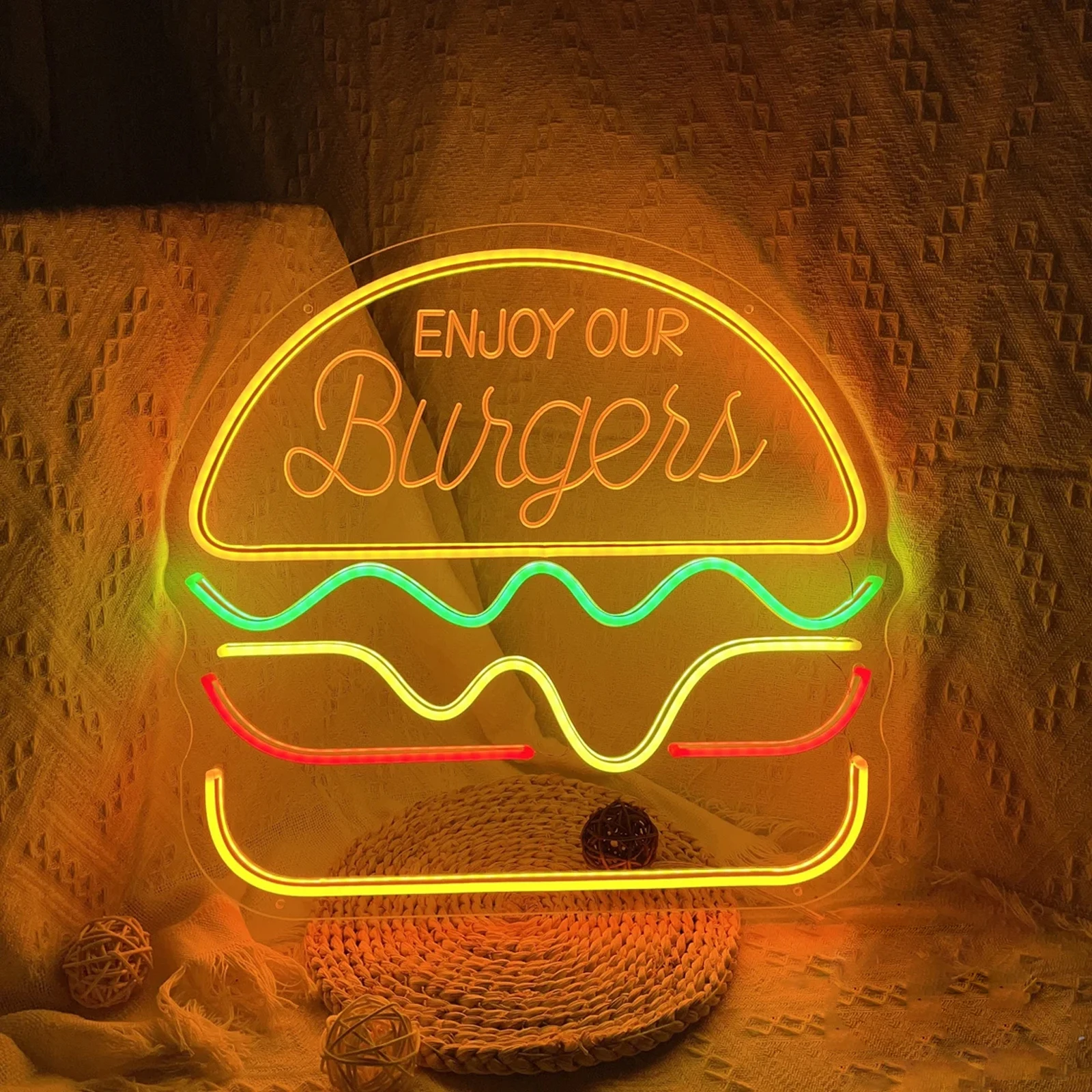 

Burger Neon Sign Custom Hamburger Neon Kitchen Home Wall Decor Fast Food Coffee Shop Restaurant Bar Beer Club Home Decor