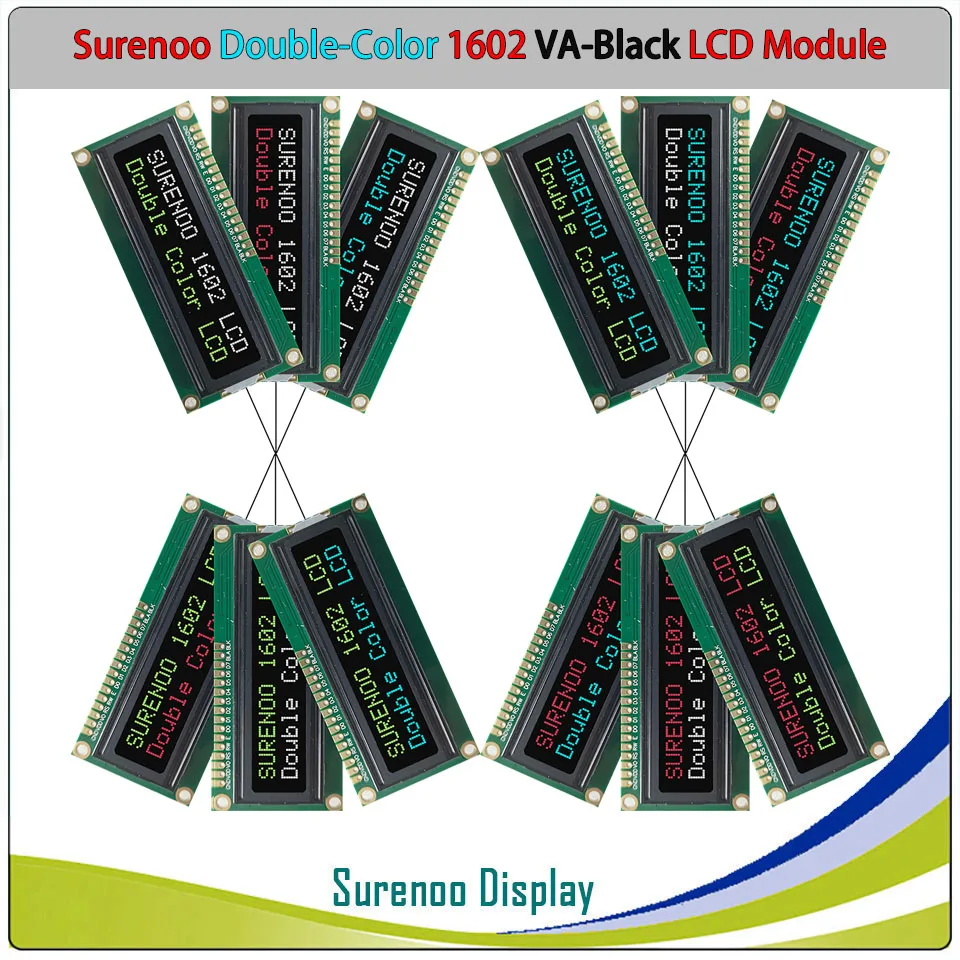 Surenoo Double Dual Color 1602 162 16X2 16*2 VA Black Negative Character LCD Module Display Screen Panel LCM English & Japanese