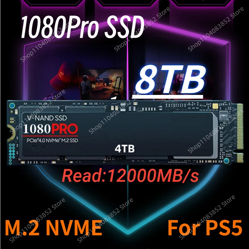 

2024 Newest 1080Pro SSD M.2 2280 NVME 1TB 2TB 4TB 8TB TLC PCIe 5.0 x 4 Internal Solid State Hard Drive for PS5 Laptop Desktop PC