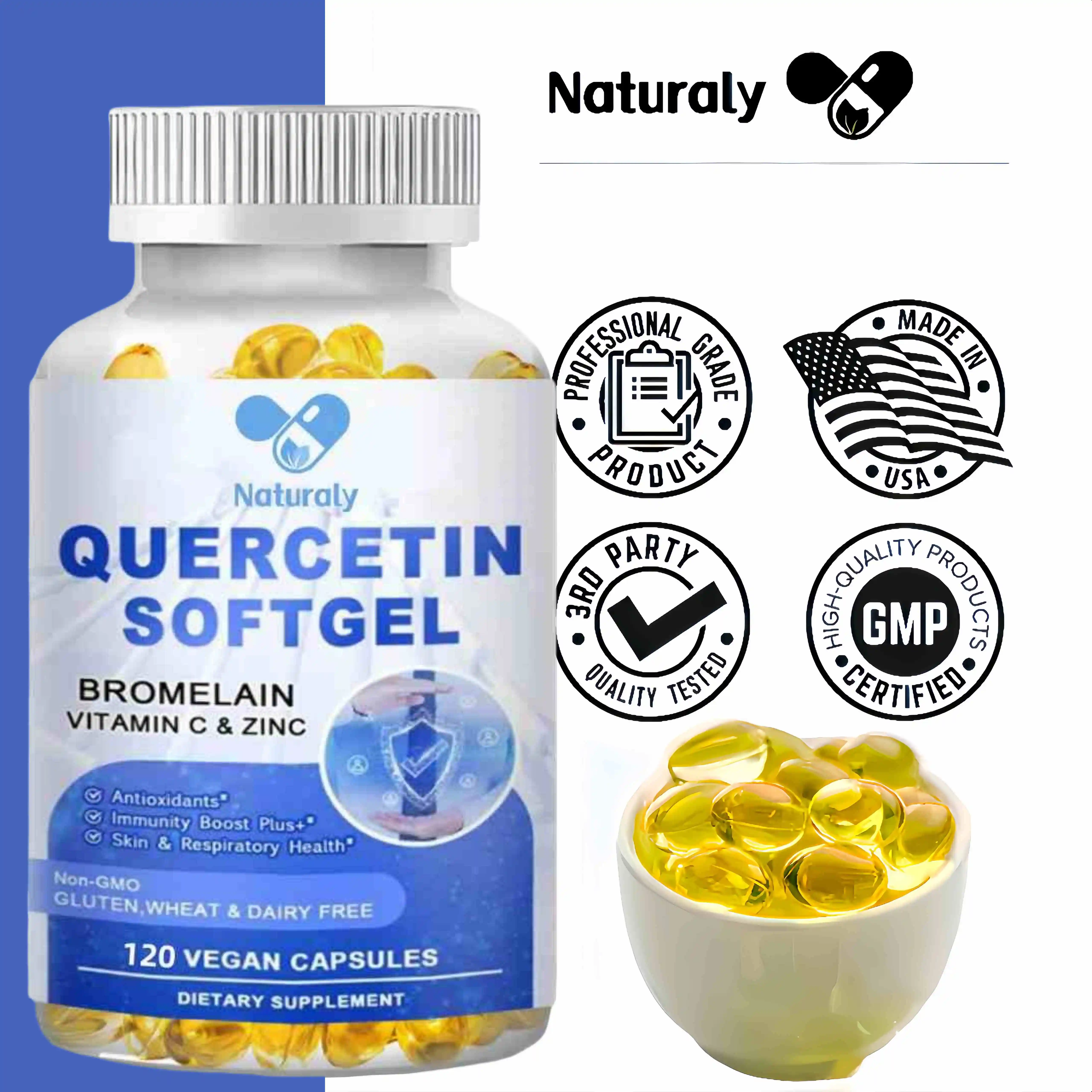 Quercetin Bromelain Immune Support Capsules with Bromelain Capsule Supports Immune Cardiovascular & Respiratory Health