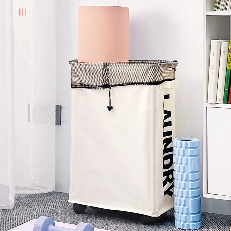 Foldable Laundry Basket with Wheel Dirty Clothes Basket Clothes Organizer Yoga Storage Basket Home Assortment Box Laundry Basket