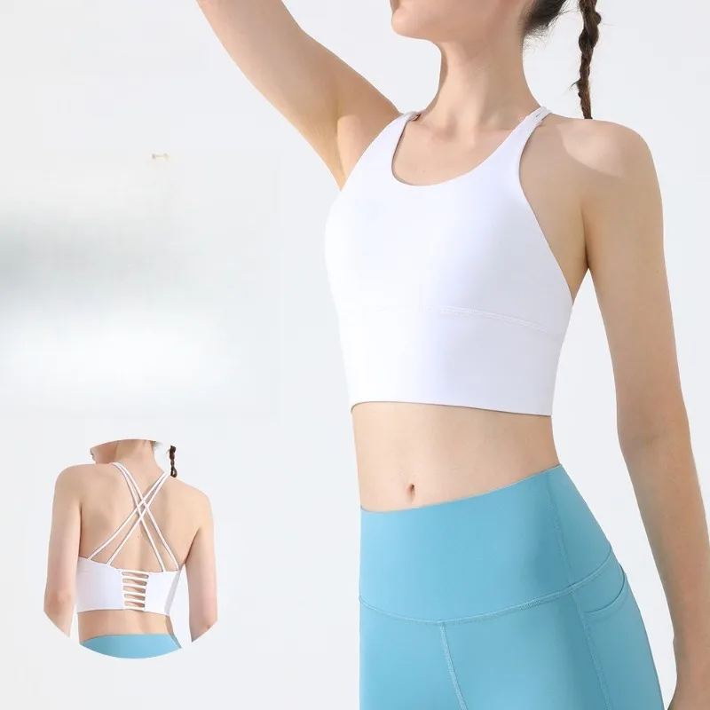 

Athletic Cross Back Yoga Tank Top Sports Underwear Without Steel Ring Gathered Fitness Running Bra Yoga Clothing Tops