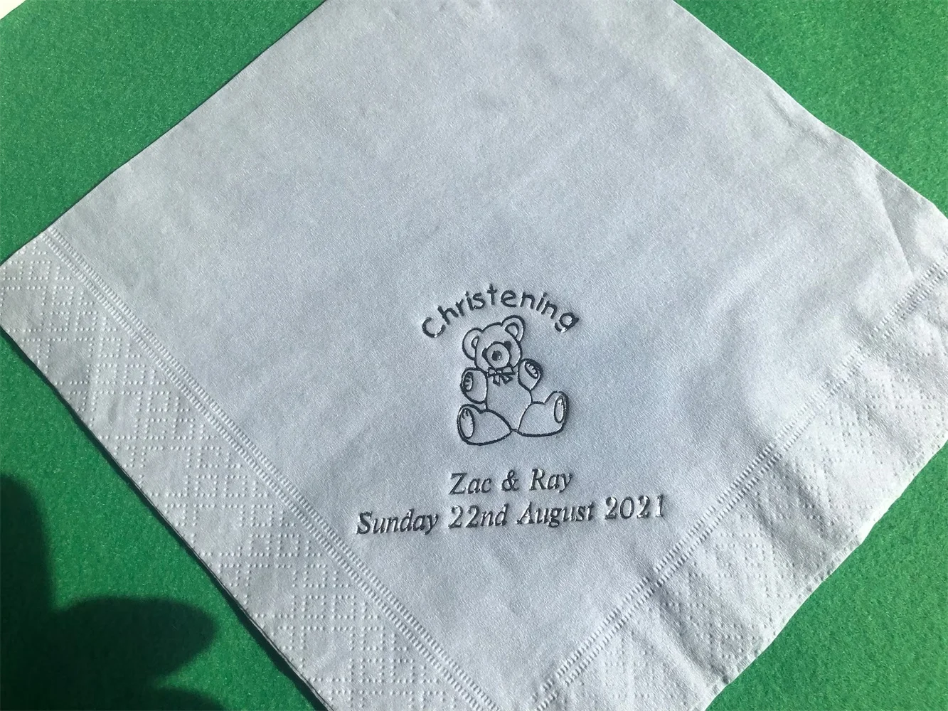 50pcs Personalised Christening Napkins / Serviettes with Silver Foiled Teddy Bear Design Quality 3Ply