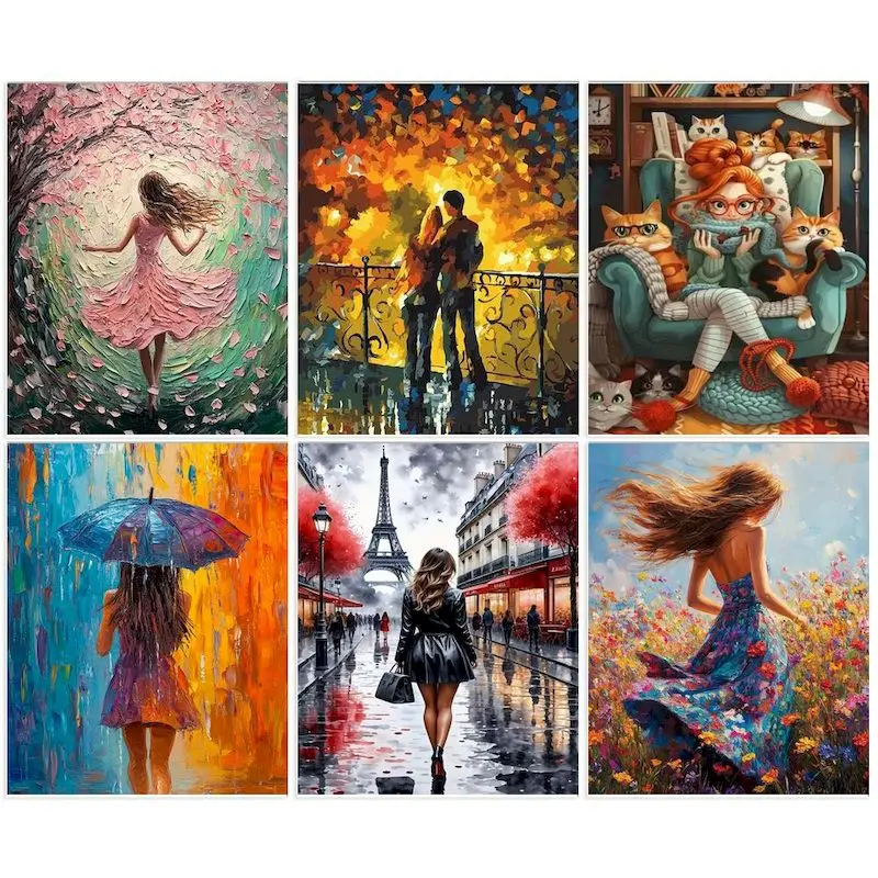 

Painting By Numbers Kit Romantic Girl Canvas With Acrylic Paint And Frame Coloring Picture HandPainted Eiffel Tower Home Decor