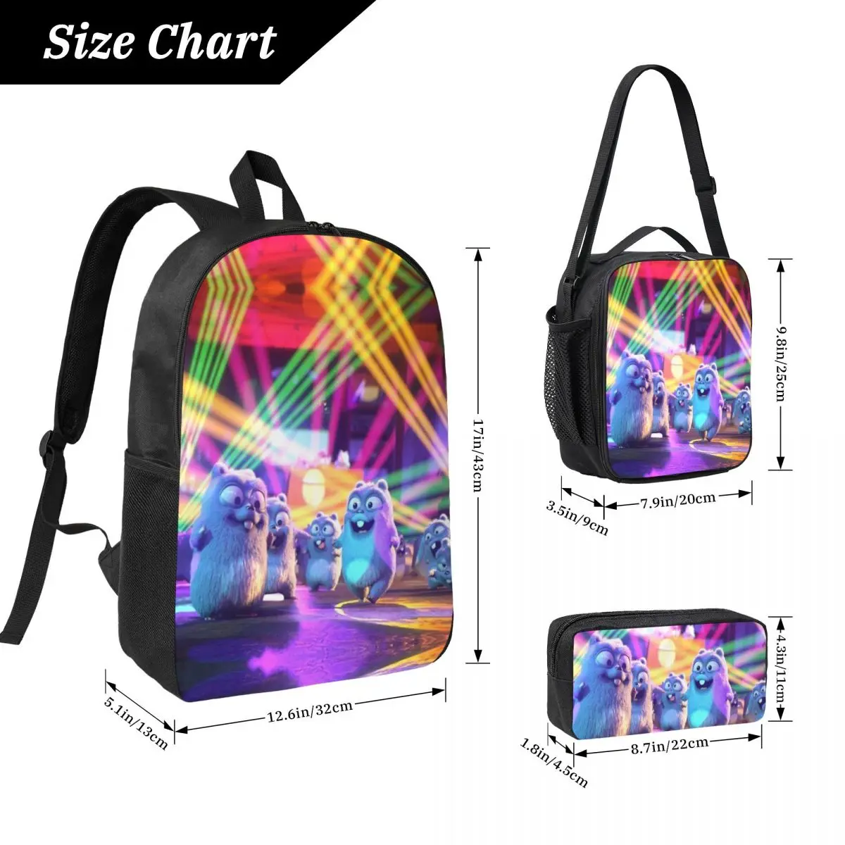 Grizzy And The Lemmings Backpack Student Boys Girls BookBag School Bag Laptop Shoulder Bags 3ps Insulated Lunch Bag Pencil Case