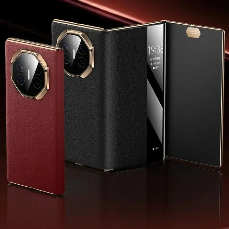 

for Huawei Mate XT Support Magnetic Wireless Charging Shockproof Protection With A Rotating Stand Leather Electroplated Case