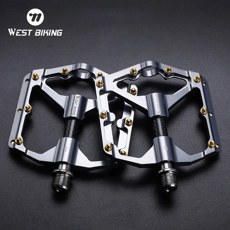 WEST BIKING Mountain Bicycle Pedals 3 Bearing Ultralight Carbon Tube Bike Footboard Anti-Slip Bicycle Platform Pedals Bike Parts