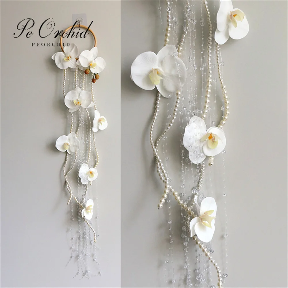 

PEORCHID обруч с белой орхидеей, свадебный букет с жемчугом, искусственный цветок, свадебный обруч в стиле бохо, подарок для невесты в деревенском стиле, букет невесты
