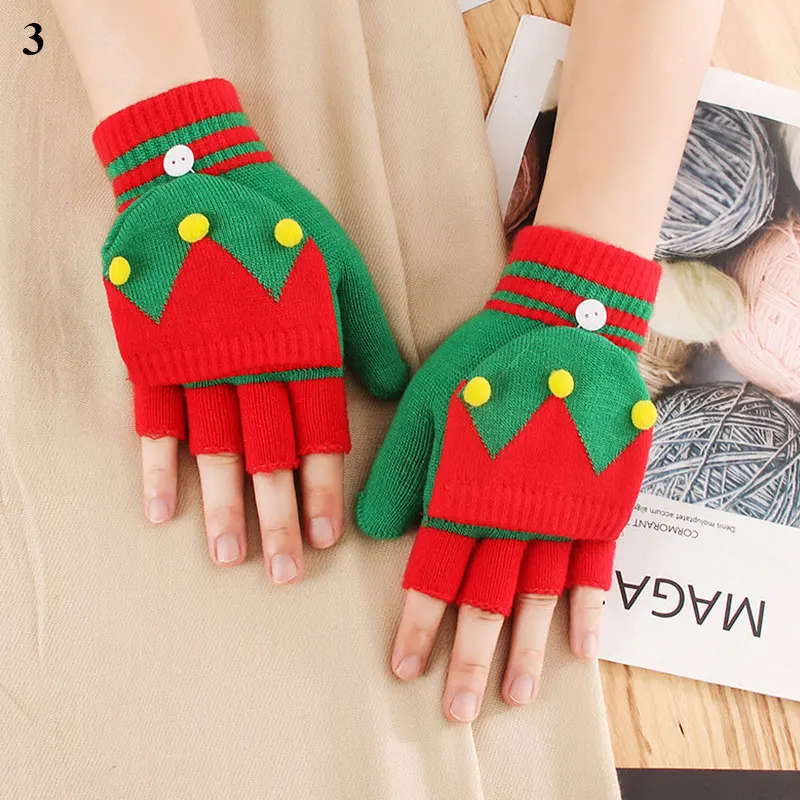 

Red Christmas Elk Glove Women Men Stretch Knit Mittens Elastic Flip Top Gloves Xmas Winter Warmer Gloves Elk Snowmen Pattern