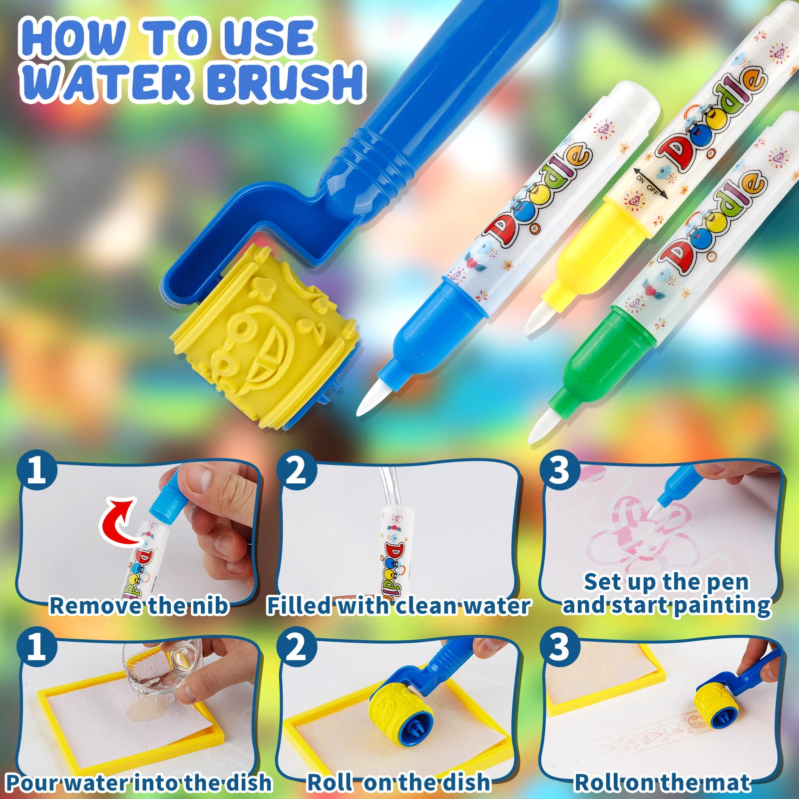 Magic Kids Water Drawing Mat Reusable Doodle Canvas Mess-Free Writing Toy for Boys/Girls Ideal Back to School Or Christmas Gift