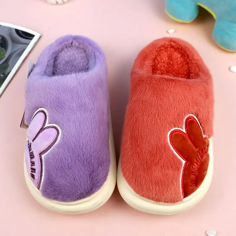 

red pink purple Real Pictures Cotton Slippers Ladies Adult Lovers Men Cute Simple Non-slip Thick Bottom Warm Home Winter Thick