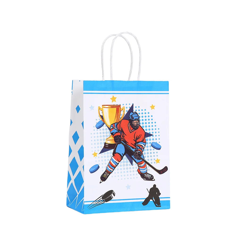 Bolsas de papel para fiesta de Hockey, bolsas de regalo reciclables para recuerdos de fiesta de cumpleaños, pastel de caramelo, golosinas para el aula, 10/24 Uds.